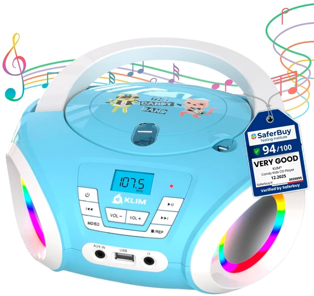 Main image of Candy Boombox CD Player for Kids, FM Radio, Battery Operated Colorful Disco Lights, Great Gift for Listening to Music and Audiobooks - Blue