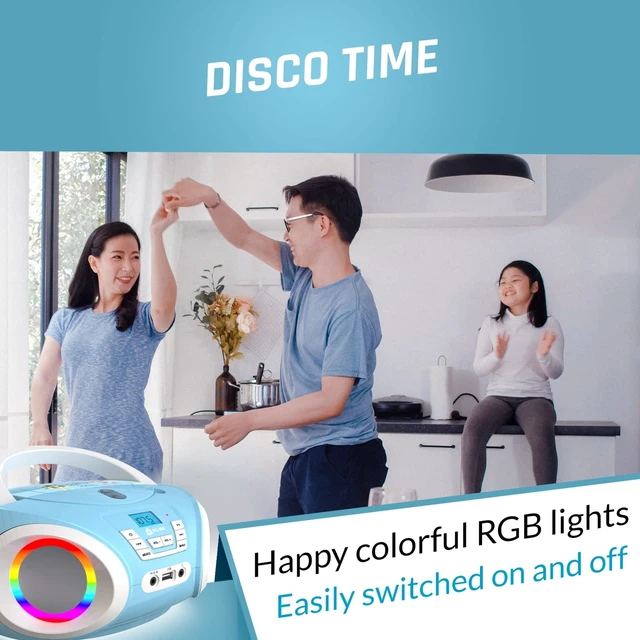 Alt view image 4 of 6 - Candy Boombox CD Player for Kids, FM Radio, Battery Operated Colorful Disco Lights, Great Gift for Listening to Music and Audiobooks - Blue