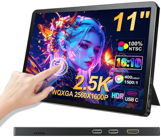 Main image of 11 inch 2.5K 2560x1600 139% sRGB 1500:1 Portable Touchscreen USB-C HDMI Monitor 400nits for PC, Screen Extender IPS Small HDR Touch Screen Monitor, Mini CNC Display for Laptop PC Xbox PS4/5