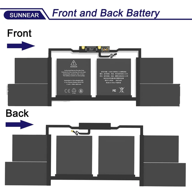 Alt view image 3 of 6 - A1820 Laptop Battery for MacBook Pro 15-Inch (Late 2016) & (Mid 2017) Model A1707 with Touch bar MLH32LL/A MLH42LL/A MLH52LL/A MLW72LL/A Series A1820 A1707 A1707(EMC 3072) 76Wh