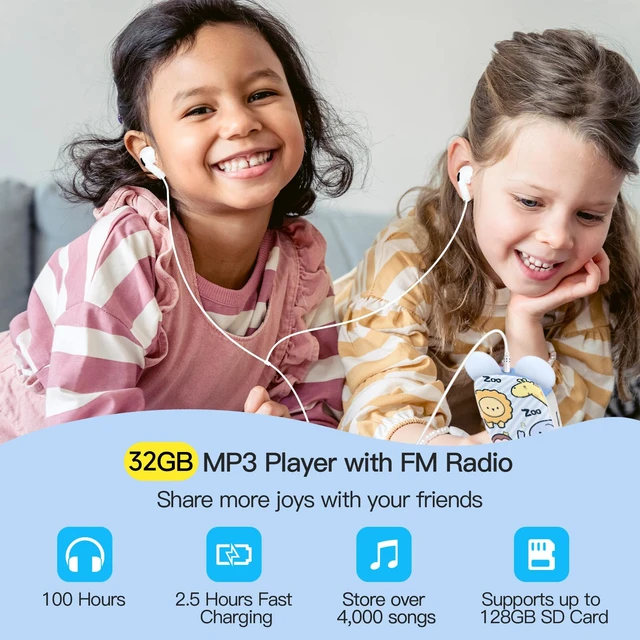Alt view image 6 of 7 - 32GB Cute Panda MP3 Player for Kids, Bluetooth 5.3, Built-in Speaker Zoo Animal Pattern, Volume Limit, Voice Recorder, FM Radio, 3.5mm Headphone Jack, Alarm Clcok, Supports 128GB microSD Card