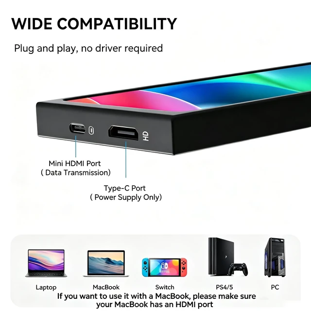 Alt view image 3 of 7 - 11.26" Mini Monitor FHD 1920x440 Small Wide Monitor for PC Case, Stretched Bar LCD Screen IPS Display with HDMI & Type-C for Raspberry Pi Laptop CPU GPU Temperature Aida64 Monitoring