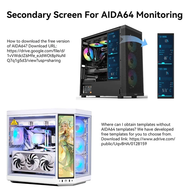 Alt view image 4 of 7 - 11.26" Mini Monitor FHD 1920x440 Small Wide Monitor for PC Case, Stretched Bar LCD Screen IPS Display with HDMI & Type-C for Raspberry Pi Laptop CPU GPU Temperature Aida64 Monitoring