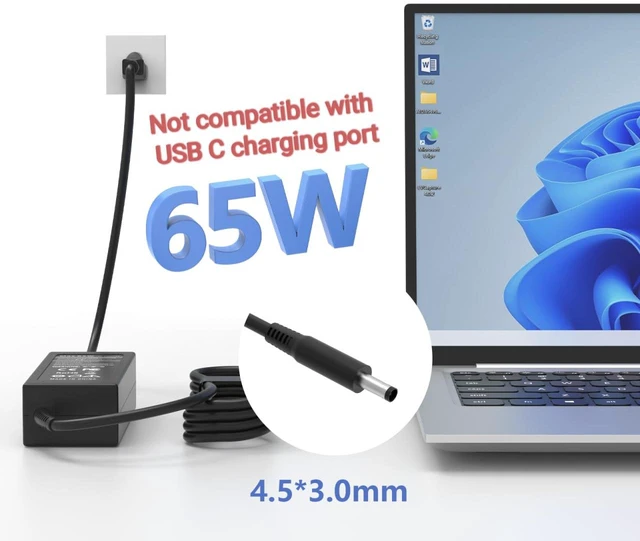 Alt view image 7 of 7 - 65W 4.5mm AC Adapter Compatible with Dell 15 DC15250 DC15255 Pro 16 14 Model: DC16251 DC16250 DC16255 DC16256 DC14250, PC16250 PC16255 PC14250 PC14255, PV14250 PV14255 PV15255 PV15250