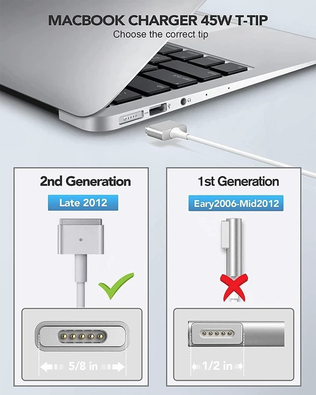 Alt view image 3 of 7 - 85W Charger for MacBook Pro Mag 2 T-Tip Between 2012-2017 Mac Book Models Magnetic 2 Power Adapter Compatible with MacBook Pro 13/15", MacBook Air 11/13" Retina, Mid 2012-Late 2017, A2442 A2485 A2681