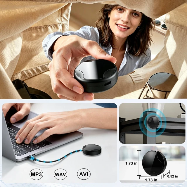 Alt view image 7 of 7 - Magnetic Voice Recorder,Mini Voice Activated Recorder,1600H Recording Time High Bitrate Audio Recording Magnetic Placement Design 3072Kbps High Bitrate Recording