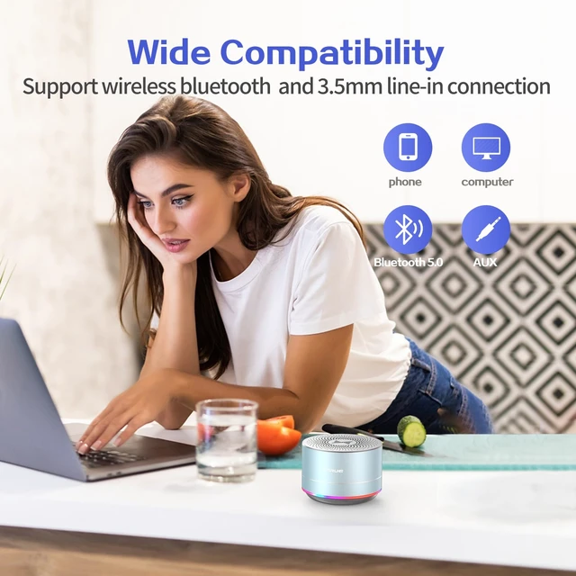 Alt view image 3 of 6 - Portable Bluetooth Speakers,Wireless Speaker with Clear Sound, Long Playtime, Small Mini Metal Speaker,Christmas Birthday Gifts for Men, Women,Kids(Sky-Blue)