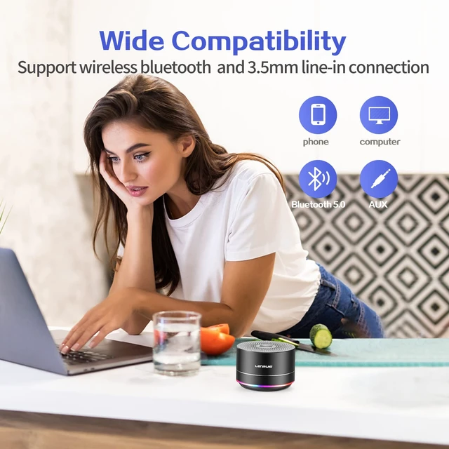 Alt view image 3 of 6 - Portable Bluetooth Speakers,Wireless Speaker with Clear Sound, Long Playtime, Small Mini Metal Speaker,Christmas Birthday Gifts for Men, Women,Kids(Black)