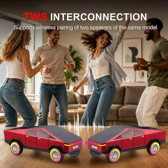 Alt view image 4 of 7 - WS-580L Cyberpunk Truck Bluetooth Speaker with RGB Wheels (Red) Cyberpunk Truck Design, Display Screen & RGB Wheels, TWS Stereo & FM Radio, USB/TF Playback, Built-In Mic