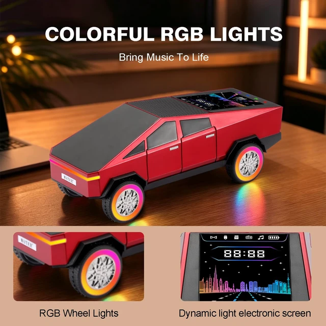 Alt view image 6 of 7 - WS-580L Cyberpunk Truck Bluetooth Speaker with RGB Wheels (Red) Cyberpunk Truck Design, Display Screen & RGB Wheels, TWS Stereo & FM Radio, USB/TF Playback, Built-In Mic