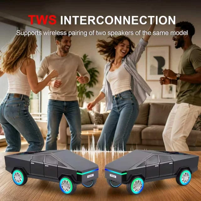 Alt view image 4 of 7 - WS-580L Cyberpunk Truck Bluetooth Speaker with RGB Wheels (Black) Cyberpunk Truck Design, Display Screen & RGB Wheels, TWS Stereo & FM Radio, USB/TF Playback, Built-In Mic
