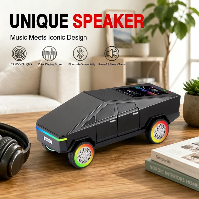Alt view image 3 of 7 - WS-580L Cyberpunk Truck Bluetooth Speaker with RGB Wheels (Black) Cyberpunk Truck Design, Display Screen & RGB Wheels, TWS Stereo & FM Radio, USB/TF Playback, Built-In Mic