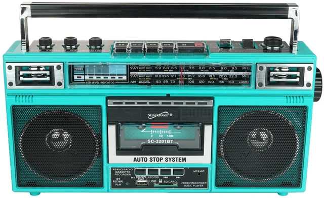 Alt view image 3 of 4 - SC-3201BT 4 Band Radio & Cassette Player Boombox, Bluetooth Speaker, AM/FM/SW Radio with MP3 Playback, USB & SD Card, 3 Band EQ and Earphone Jack. (Teal)
