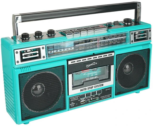 Alt view image 4 of 4 - SC-3201BT 4 Band Radio & Cassette Player Boombox, Bluetooth Speaker, AM/FM/SW Radio with MP3 Playback, USB & SD Card, 3 Band EQ and Earphone Jack. (Teal)