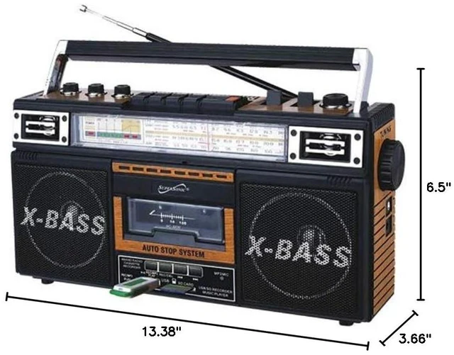Alt view image 5 of 5 - SC-3201BT 4 Band Radio & Cassette Player Boombox, Bluetooth Speaker, AM/FM/SW Radio with MP3 Playback, USB & SD Card, 3 Band EQ and Earphone Jack