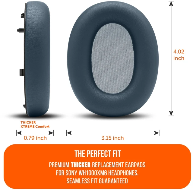Alt view image 5 of 7 - PadZ XM6 - Premium Replacement Earpads for Sony WH-1000XM6 Made by Wicked Cushions Enhanced Comfort, Durable PU Leather & Sound Isolation Midnight Blue