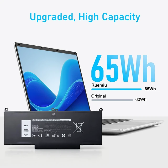 Alt view image 2 of 7 - Upgraded 65Wh F3YGT Battery for Dell Latitude 14 7490 7480 Series Fit for Latitude 13 7000 7390 7380 Series, 12 7000 7280 7290 Series, and More