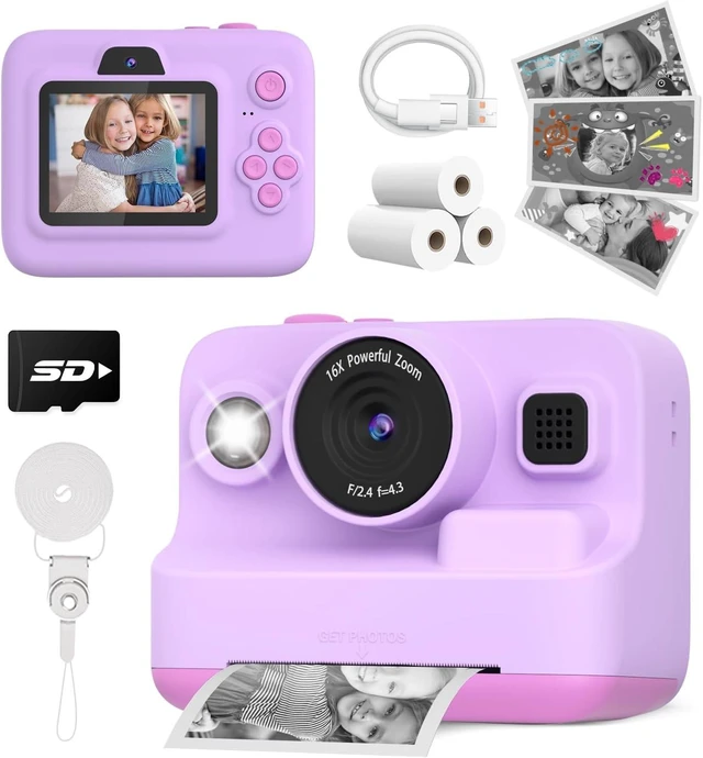 Main image of Kids Instant Print Camera,Dual-Lens Selfie Camera for Kids, Purple Christmas Birthday Gifts Toys for 3-12 Year Old Girls, 2.4in Screen 1080P Kid Digital Camera,Girls Camera Toy for 3-12