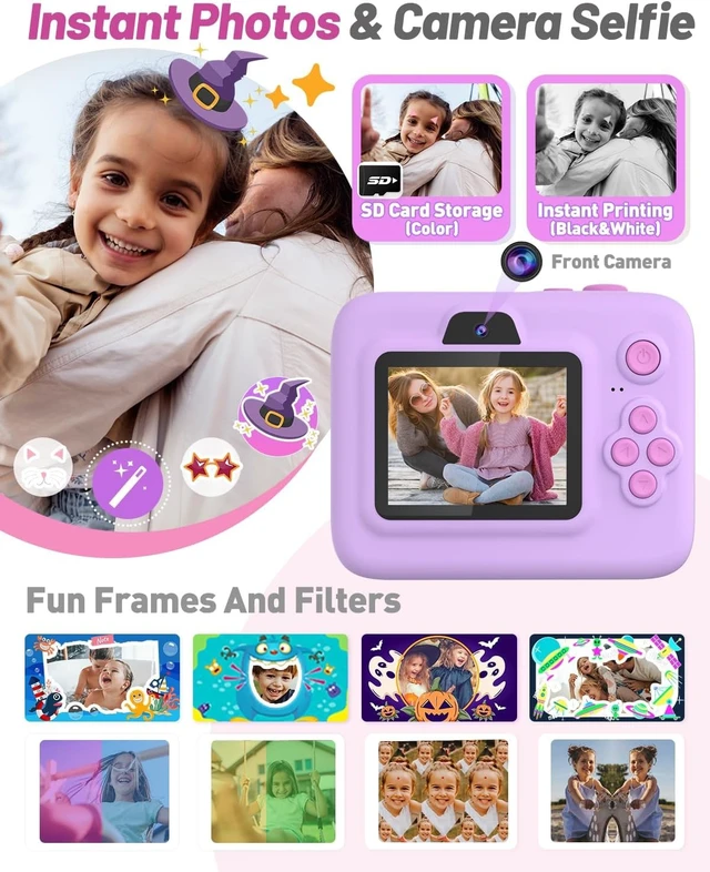 Alt view image 4 of 6 - Kids Instant Print Camera,Dual-Lens Selfie Camera for Kids, Purple Christmas Birthday Gifts Toys for 3-12 Year Old Girls, 2.4in Screen 1080P Kid Digital Camera,Girls Camera Toy for 3-12