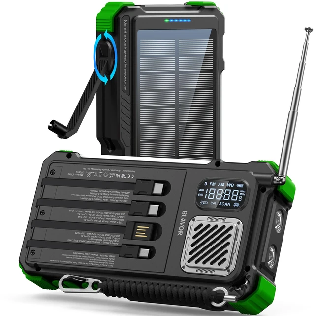Main image of Hand Crank Emergency Radio, NOAA Weather Radio AM/FM, Solar Powered 20000mAh Solar Power Bank, Built-in 4 Cables, Flashlight, Bluetooth Speaker, SOS Alarm for Hurricane, Camping, Home, Outdoor