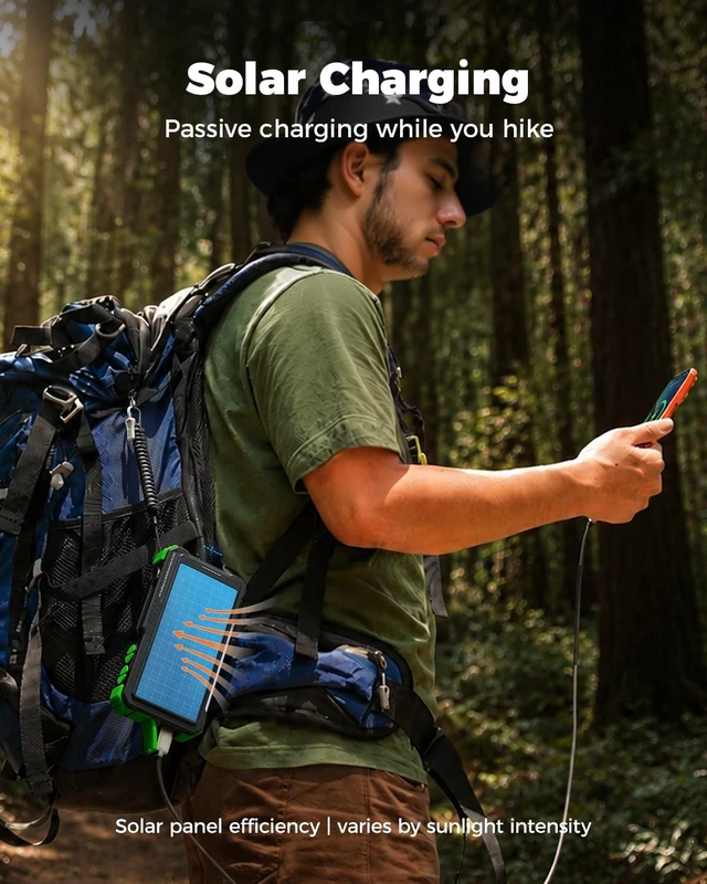 Alt view image 6 of 7 - Hand Crank Emergency Radio, NOAA Weather Radio AM/FM, Solar Powered 20000mAh Solar Power Bank, Built-in 4 Cables, Flashlight, Bluetooth Speaker, SOS Alarm for Hurricane, Camping, Home, Outdoor