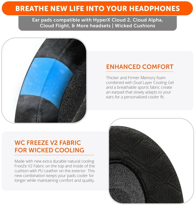 Alt view image 4 of 7 - Freeze Cloud - Angled Cooling Gel Earpads for HyperX Cloud Series Made by Wicked Cushions Extreme Comfort, New Freeze V2 Cooling Fabric, Extra Thick Red Camo
