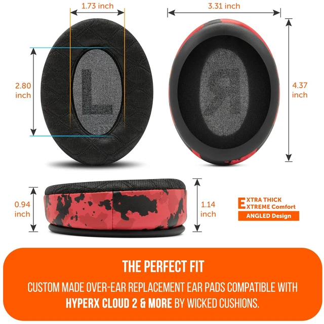 Alt view image 5 of 7 - Freeze Cloud - Angled Cooling Gel Earpads for HyperX Cloud Series Made by Wicked Cushions Extreme Comfort, New Freeze V2 Cooling Fabric, Extra Thick Red Camo