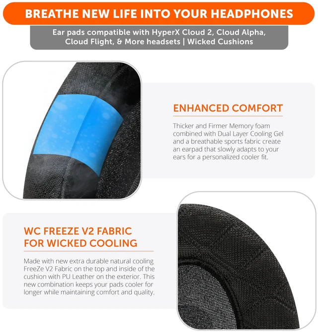 Alt view image 4 of 7 - Freeze Cloud - Angled Cooling Gel Earpads for HyperX Cloud Series Made by Wicked Cushions Extreme Comfort, New Freeze V2 Cooling Fabric, Extra Thick Black Camo