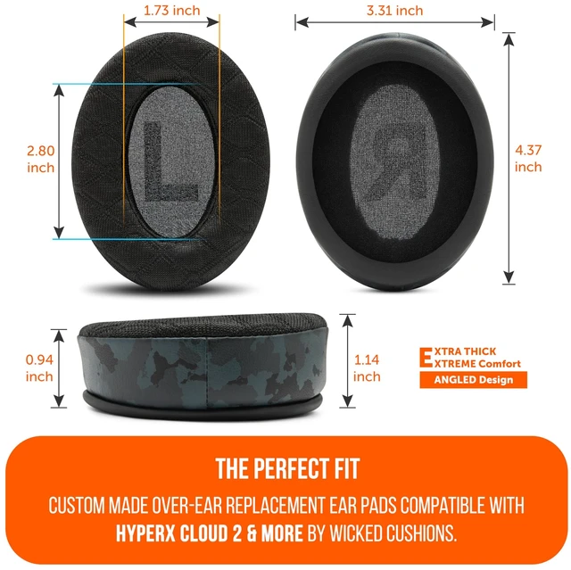 Alt view image 5 of 7 - Freeze Cloud - Angled Cooling Gel Earpads for HyperX Cloud Series Made by Wicked Cushions Extreme Comfort, New Freeze V2 Cooling Fabric, Extra Thick Black Camo