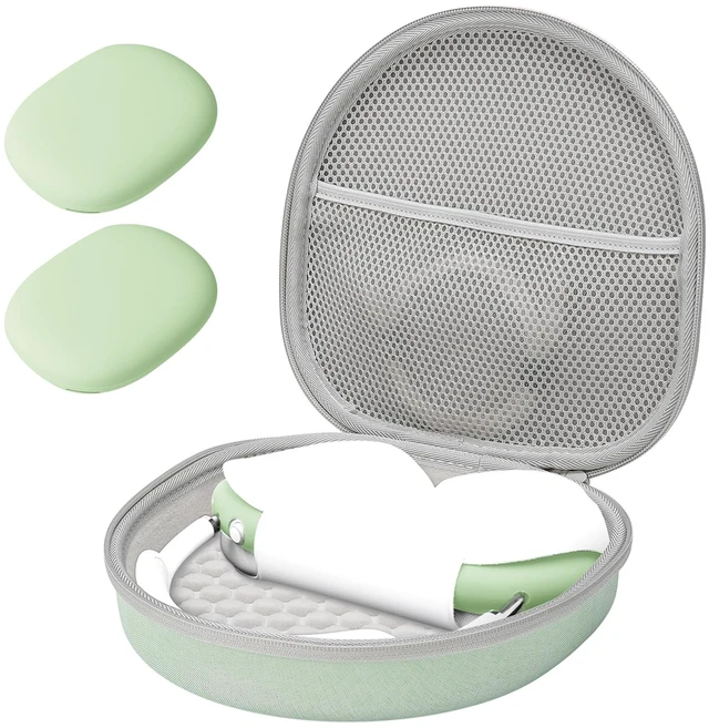 Main image of AirPods Max & AirPods Max 2 Hard Travel Case with Silicone Covers Shockproof EVA Shell with Soft Lining, Mesh Pocket for Accessories, Ideal for Travel & Daily Storage -Green