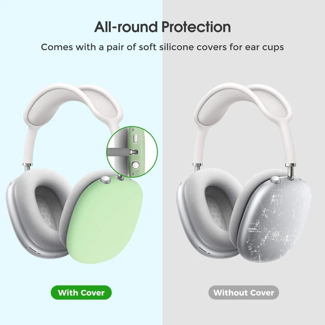 Alt view image 2 of 7 - AirPods Max & AirPods Max 2 Hard Travel Case with Silicone Covers Shockproof EVA Shell with Soft Lining, Mesh Pocket for Accessories, Ideal for Travel & Daily Storage -Green