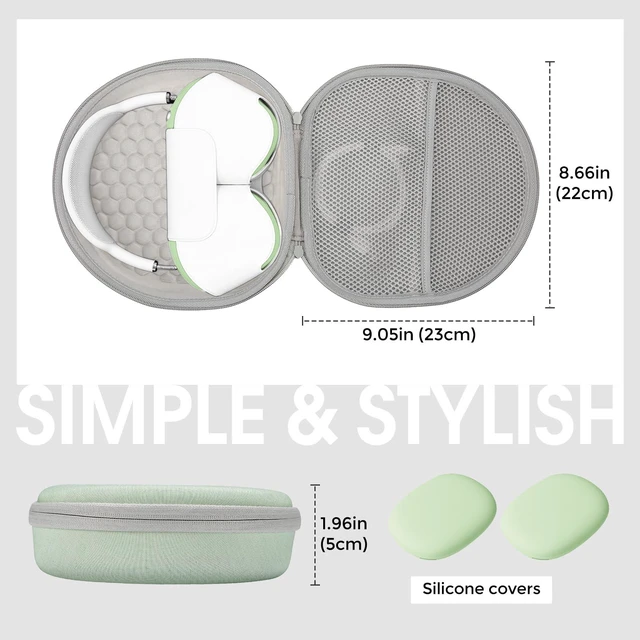 Alt view image 4 of 7 - AirPods Max & AirPods Max 2 Hard Travel Case with Silicone Covers Shockproof EVA Shell with Soft Lining, Mesh Pocket for Accessories, Ideal for Travel & Daily Storage -Green