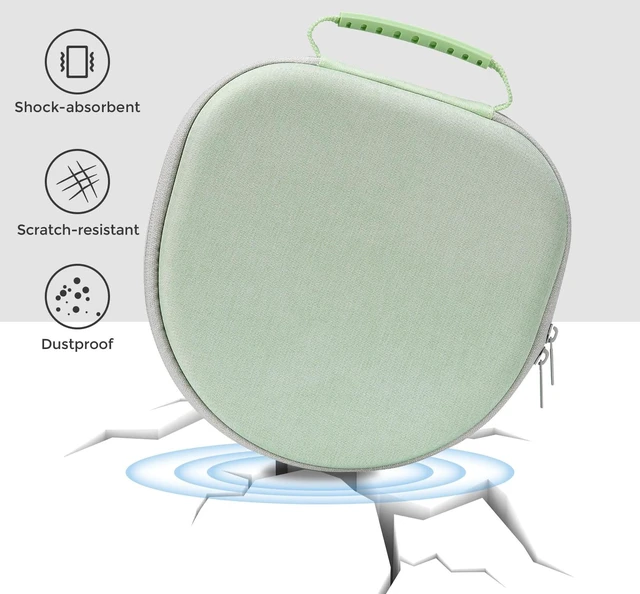 Alt view image 5 of 7 - AirPods Max & AirPods Max 2 Hard Travel Case with Silicone Covers Shockproof EVA Shell with Soft Lining, Mesh Pocket for Accessories, Ideal for Travel & Daily Storage -Green