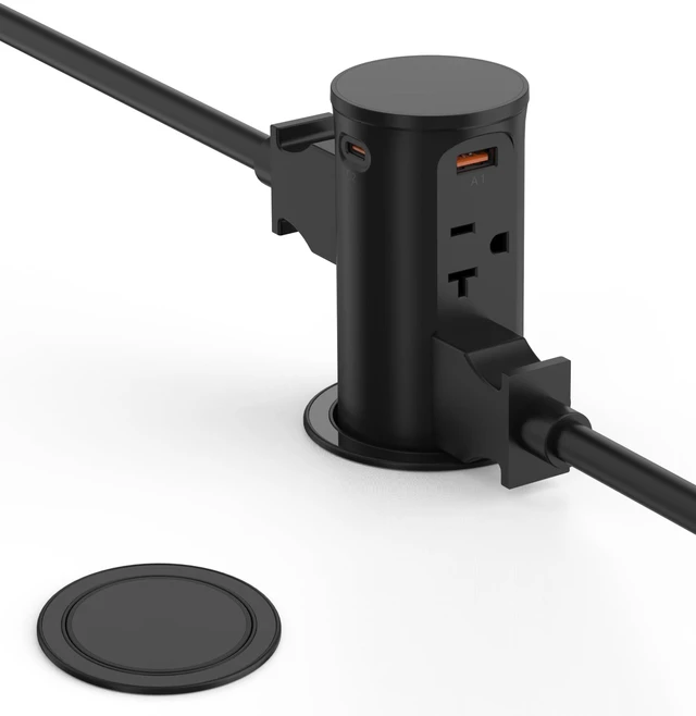 Main image of 20A Pop Up Outlet for Countertop,Recessed Power Strip 2.5-Inch Hole,Tamper Resistant Receptacle,20W USB C,4 Outlets,Space Saver for Kitchen,Office Desk,12 AWG Extension Cord,ETL Listed (Black)