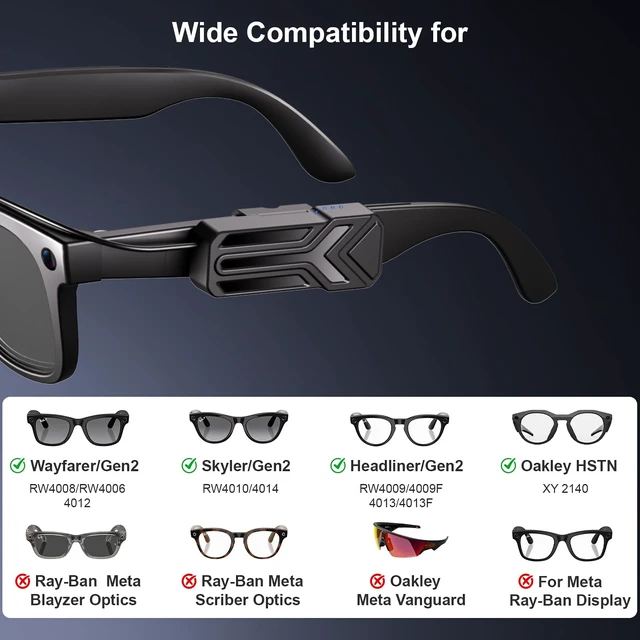 Alt view image 2 of 7 - 2Pack Wearable Battery Pack Charger Compatible with Oakley Meta Smart Glasses Gen 1 & Gen 2, Ultra-Light Mini Power Bank Accessories for Wayfarer Headliner Skyler HSTN