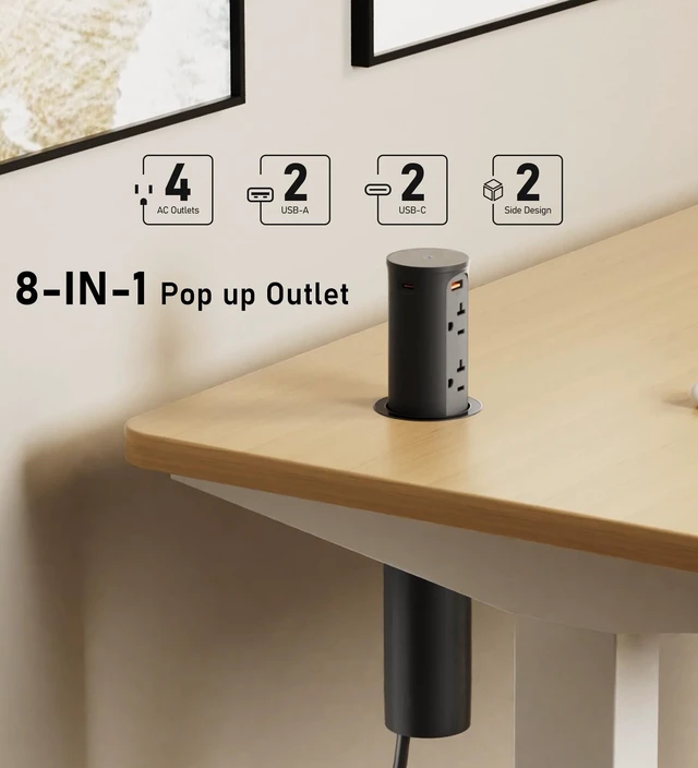 Alt view image 3 of 7 - 20A Pop Up Outlet for Countertop,Recessed Power Strip 2.5-Inch Hole,Tamper Resistant Receptacle,20W USB C,4 Outlets,Space Saver for Kitchen,Office Desk,12 AWG Extension Cord,ETL Listed (Black)
