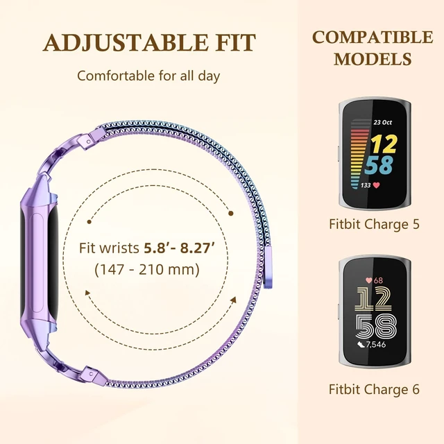 Alt view image 4 of 7 - Metal Bands Compatible with Fitbit Charge 6/ Charge 5 Bands for Women Men, Stylish Cute Adjustable Breathable Watch Bracelet Sport Watch Strap Replacement Wristbands for Charge 6/Charge 5 Band