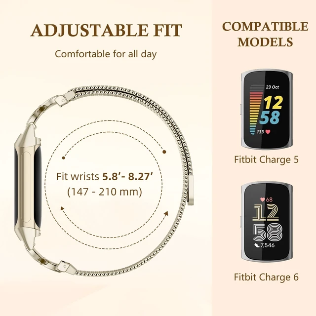 Alt view image 5 of 7 - Metal Bands Compatible with Fitbit Charge 6/ Charge 5 Bands for Women Men, Stylish Cute Adjustable Breathable Watch Bracelet Sport Watch Strap Replacement Wristbands for Charge 6/Charge 5 Band