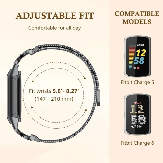 Alt view image 5 of 7 - Metal Bands Compatible with Fitbit Charge 6/ Charge 5 Bands for Women Men, Stylish Cute Adjustable Breathable Watch Bracelet Sport Watch Strap Replacement Wristbands for Charge 6/Charge 5 Band