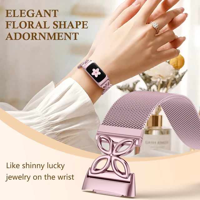 Alt view image 4 of 7 - Metal Bands Compatible with Fitbit Charge 6/ Charge 5 Bands for Women Men, Stylish Cute Adjustable Breathable Watch Bracelet Sport Watch Strap Replacement Wristbands for Charge 6/Charge 5 Band