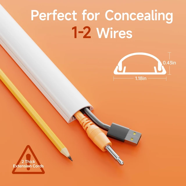 Alt view image 2 of 7 - 85in Adhesive Cord Hider Wall, Mounted TV Cord Cover Kit, Multiple Cable Raceways for Wall Corner, Wire Cover Hiders for 1-2 Cables, 1.18" W X 0.43" H, White