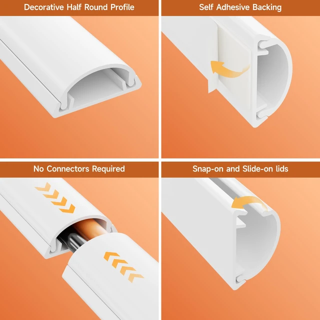 Alt view image 3 of 7 - 85in Adhesive Cord Hider Wall, Mounted TV Cord Cover Kit, Multiple Cable Raceways for Wall Corner, Wire Cover Hiders for 1-2 Cables, 1.18" W X 0.43" H, White