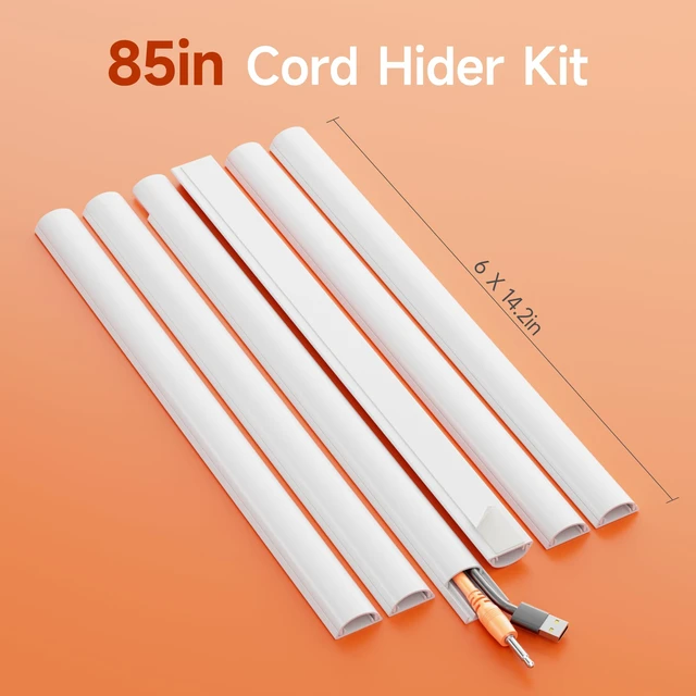 Alt view image 4 of 7 - 85in Adhesive Cord Hider Wall, Mounted TV Cord Cover Kit, Multiple Cable Raceways for Wall Corner, Wire Cover Hiders for 1-2 Cables, 1.18" W X 0.43" H, White