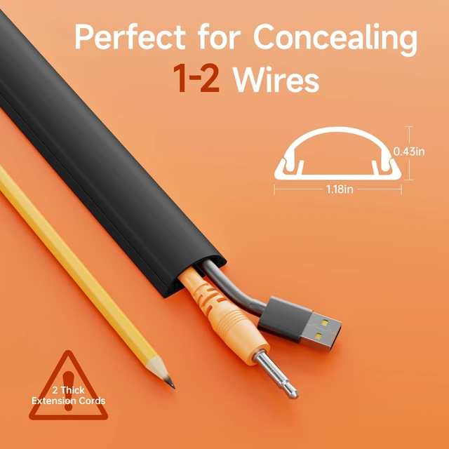 Alt view image 2 of 7 - 85in Adhesive Cord Hider Wall, Mounted TV Cord Cover Kit, Multiple Cable Raceways for Wall Corner, Wire Cover Hiders for 1-2 Cables, 1.18" W X 0.43" H, Black