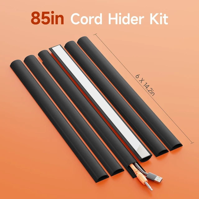 Alt view image 4 of 7 - 85in Adhesive Cord Hider Wall, Mounted TV Cord Cover Kit, Multiple Cable Raceways for Wall Corner, Wire Cover Hiders for 1-2 Cables, 1.18" W X 0.43" H, Black