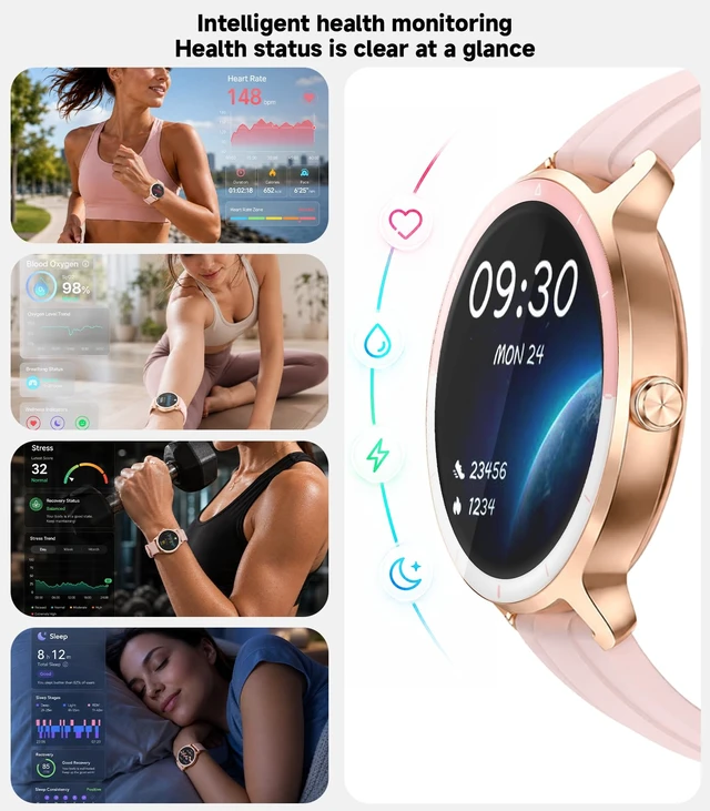Alt view image 4 of 7 - Smart Watch for Women,24H Activity Tracking,0.39 inch Ultra-Thin Bluetooth Calls & AI Voice,IP68 Waterproof,Heart Rate/SpO2/Period Tracker,100+ Sports Modes,Compatible with Android/iPhone