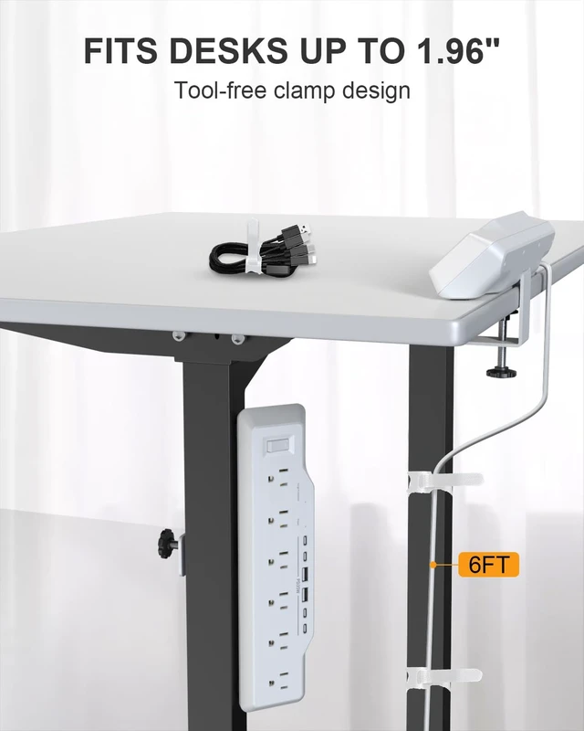 Alt view image 4 of 7 - Desk Clamp Power Strip Surge Protector, 6 Outlets, Flat Plug, 1800J, 4 USB-C Ports (Any Port 35W), for Home & Office, Flame-Retardant PC-ABS Housing, Fits 1.96" Desk Edge, White