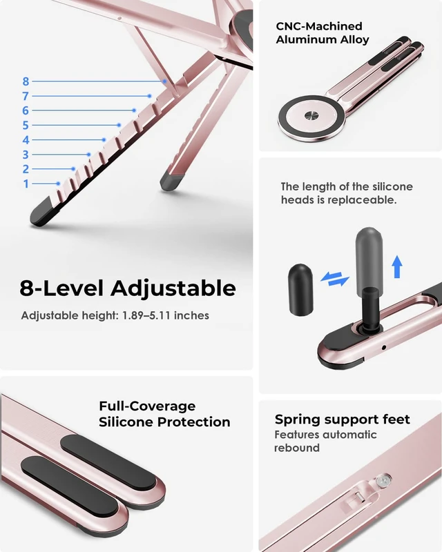 Alt view image 5 of 6 - Portable Laptop Stand for Desk, Foldable Adjustable Computer Riser with Magnetic Phone Holder, Aluminum Laptop Stand for 1016 Laptops & 413 Phones/Tablets (rs)