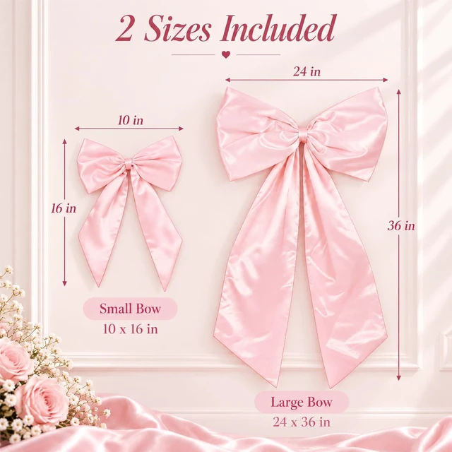 Alt view image 2 of 7 - Pink Bow Decor 2 Pack, Large Small Size Bow Wall Decor Coquette Pink Bow Backdrop For Girls Room, Two Size Bow Decorations For Birthday Bachelorette Bridal Shower Wedding Party