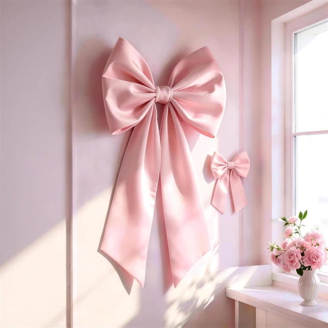Main image of Pink Bow Decor 2 Pack, Large Small Size Bow Wall Decor Coquette Pink Bow Backdrop For Girls Room, Two Size Bow Decorations For Birthday Bachelorette Bridal Shower Wedding Party